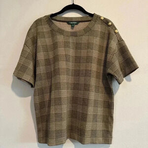 Lauren Ralph Lauren Plaid Check Blouse Short Sleeve Casual M